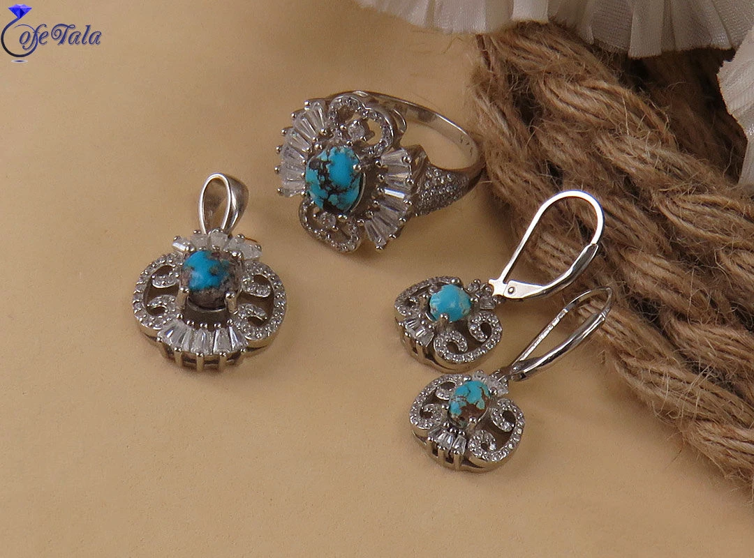 سرویس نقره با نگین فیروزه