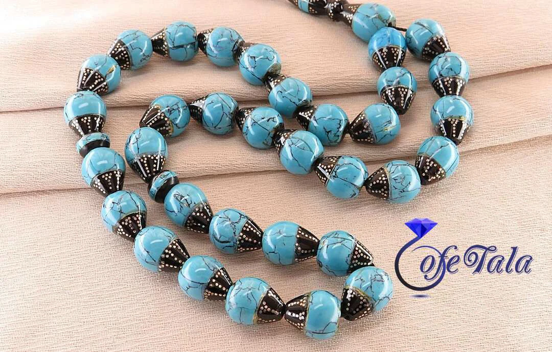 تسبیح فیروزه و یسر 33 دانه سوپر نقره