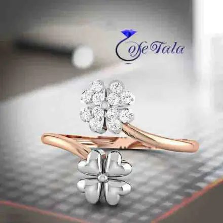 انگشتر نامزدی نگین الماس طرح گل مدل 21040