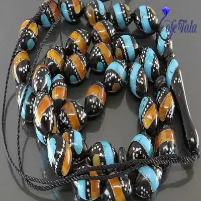 تسبیح کوک کشکول 33 دانه مرصع کاری فیروزه کهربا